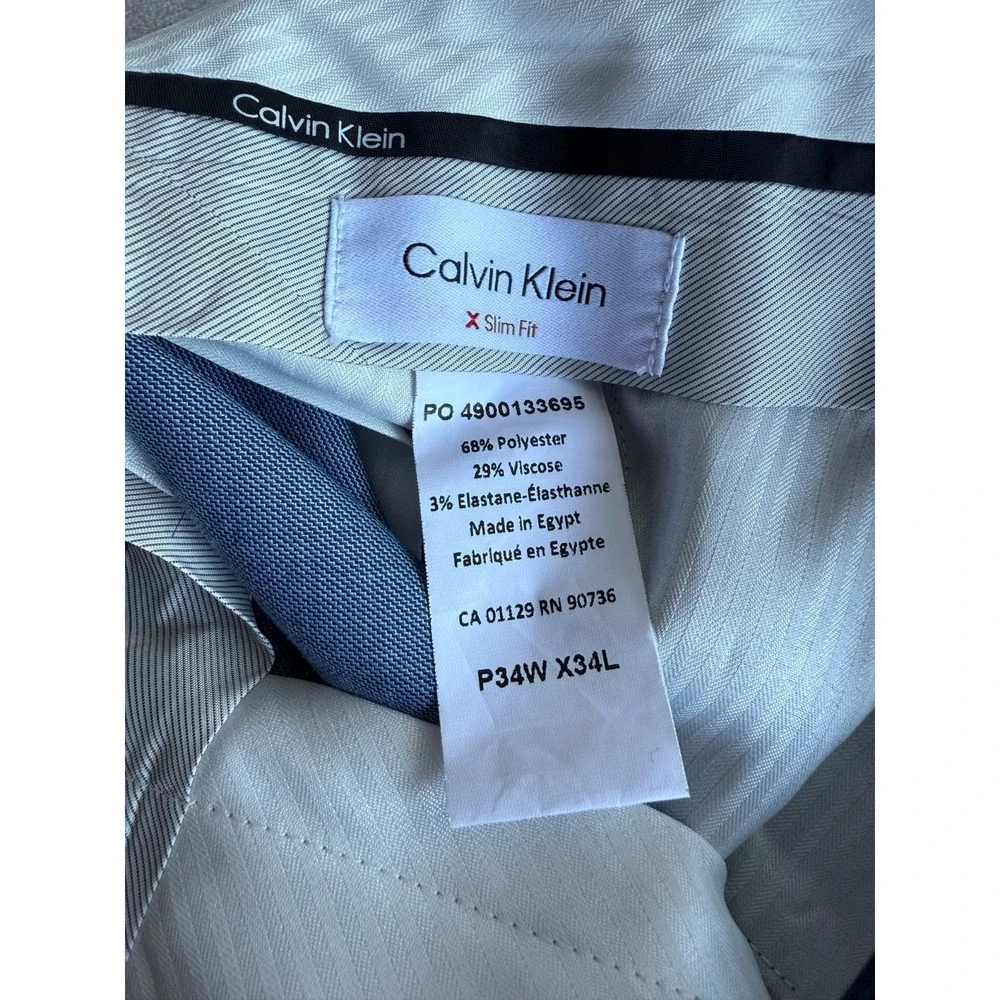 Calvin‎ Klein Jerome Dress Pants Mens 34x34 Slim Fit Blue Formal Corporate Core